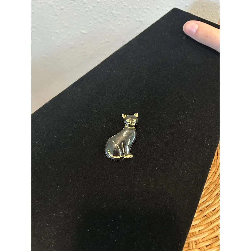 Vintage SFJ Steinmetz Black Cat Pin Enamel Halloween Brooch